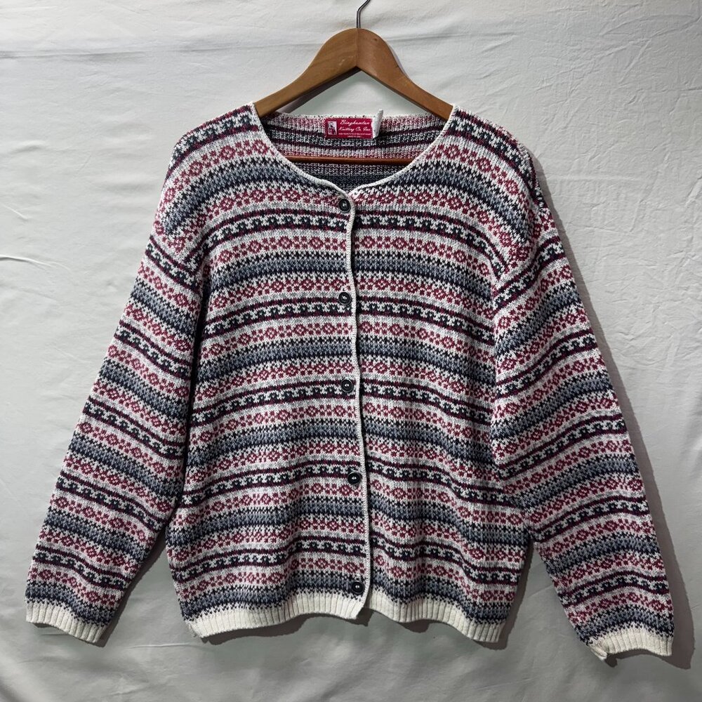 Vintage Bringhamton Knitting Co. Fair Isle Cardigan Made in USA Woman XL